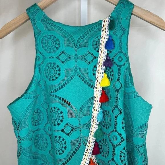 Judith March Size Large Tassel Dress Knee Length Lace Teal Sleeveless Party Boho - Picture 7 of 12